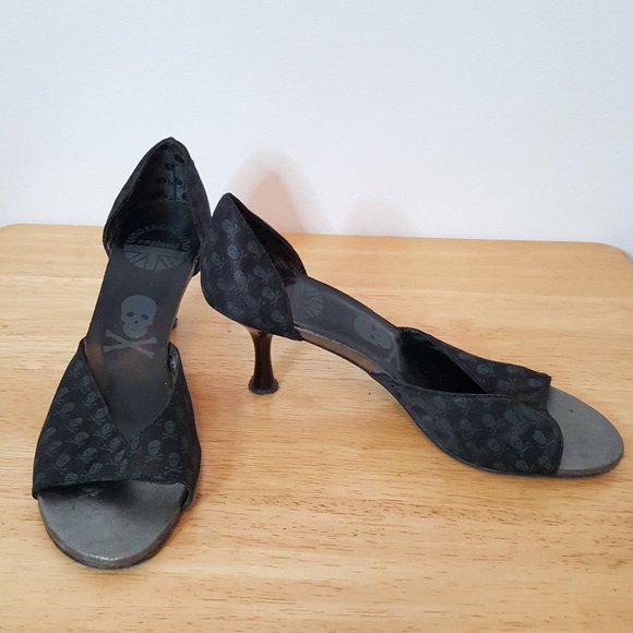Underground England black heels sandals skull goth - Picture 2 of 5